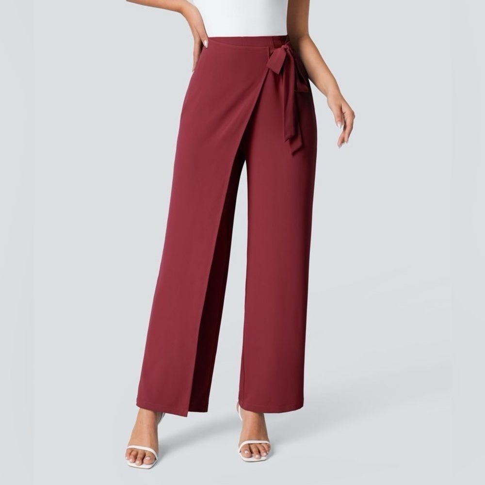 Halara High Waisted Tie Side Invisible Zipper Wide Leg Work Pants